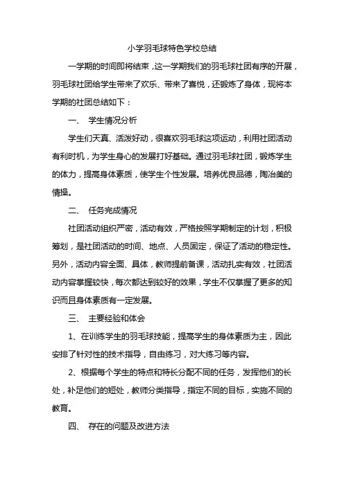 小学羽毛球特色学校总结