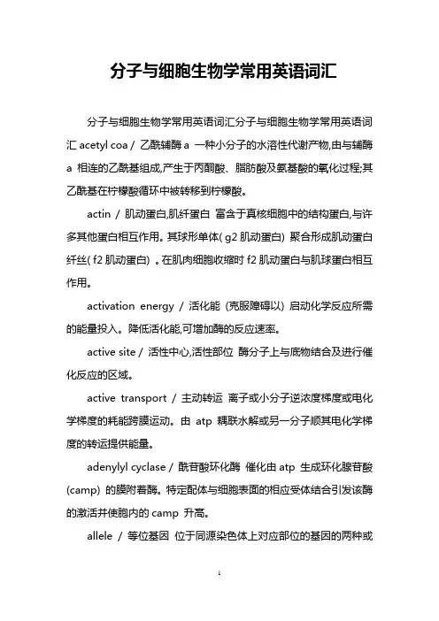 分子与细胞生物学常用英语词汇