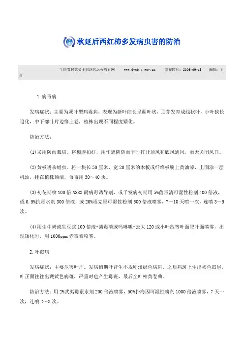 秋延后西红柿多发病虫害的防治