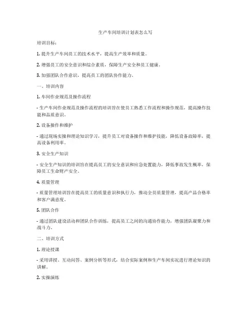 生产车间培训计划表怎么写