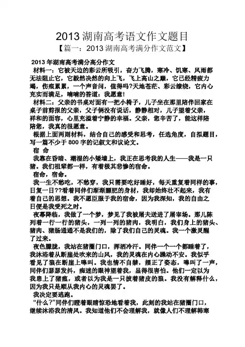 高考作文之2013湖南高考语文作文题目