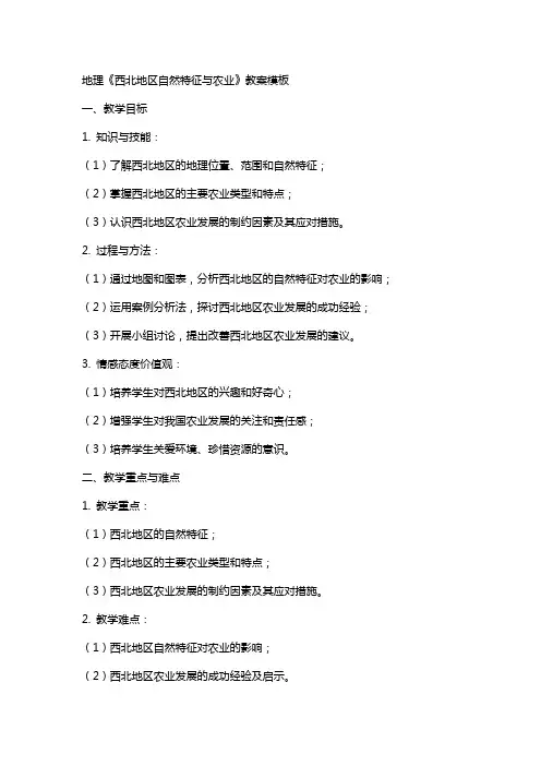 地理《西北地区自然特征与农业》教案模板