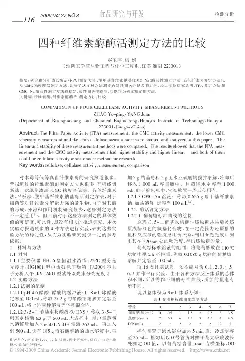 四种纤维素酶酶活测定方法的比较