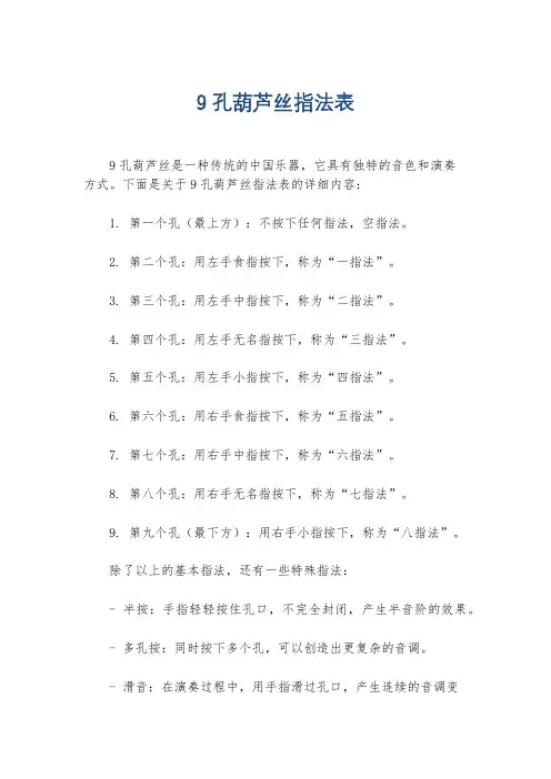 9孔葫芦丝指法表