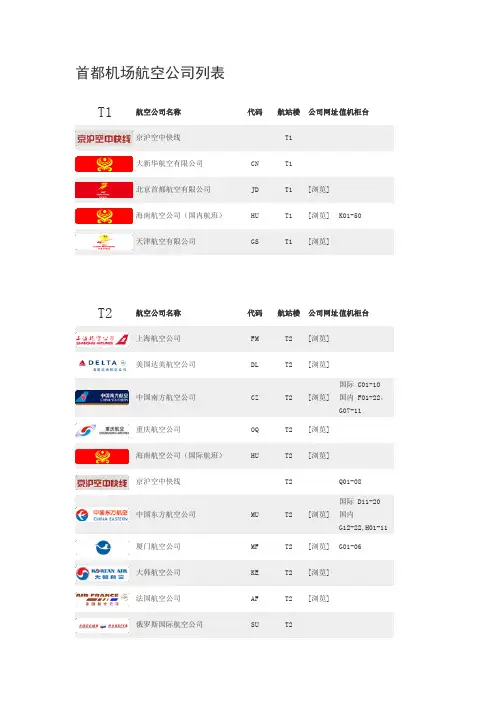 首都机场航空公司列表