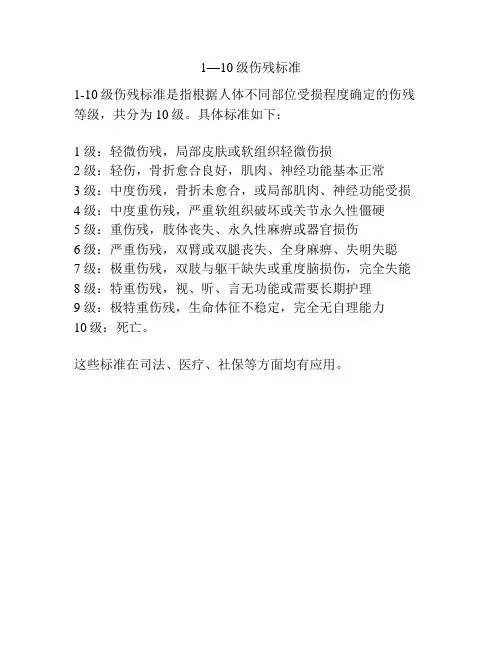1—10级伤残标准