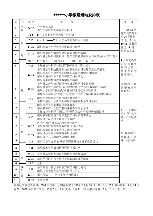 小学教研活动安排表