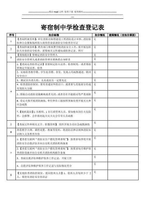 寄宿制中学检查登记表(国务院消防工作考核检查)1
