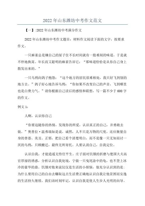 2022年山东潍坊中考作文范文