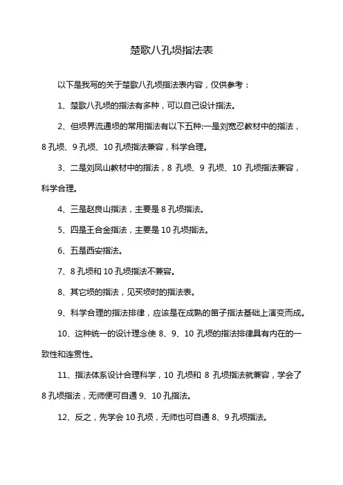楚歌八孔埙指法表