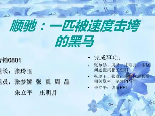 顺驰一匹被速度击垮的黑马