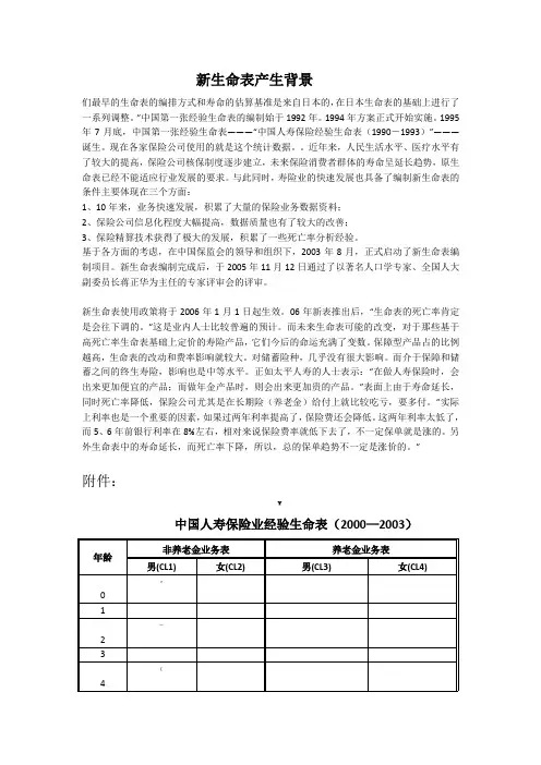 新生命表相关