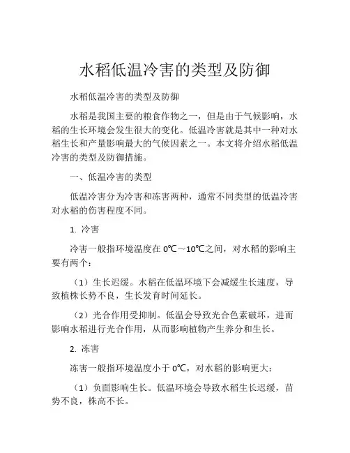 水稻低温冷害的类型及防御