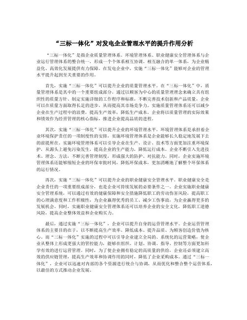 “三标一体化”对发电企业管理水平的提升作用分析
