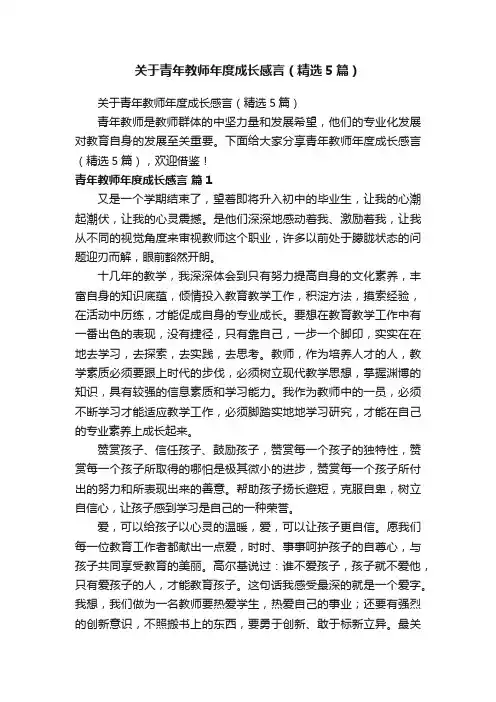 关于青年教师年度成长感言（精选5篇）