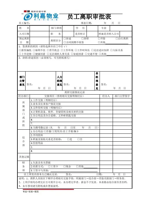 员工离职审批表(标准范本)