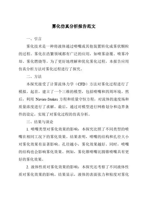 雾化仿真分析报告范文