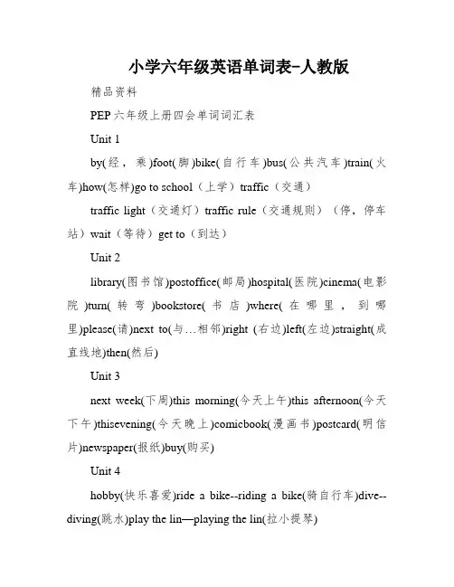 小学六年级英语单词表-人教版