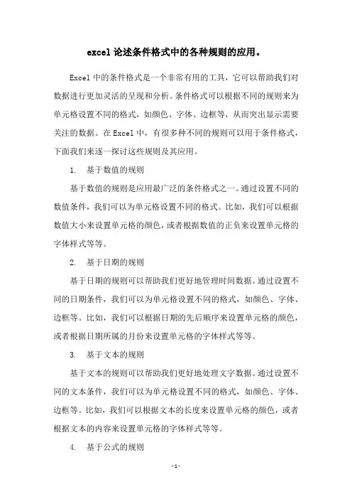 excel论述条件格式中的各种规则的应用。