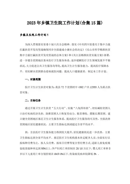 2023年乡镇卫生院工作计划(合集15篇)_1