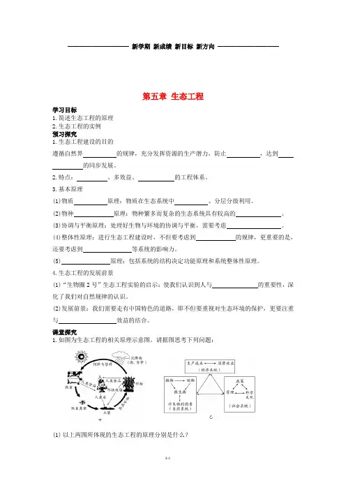 高中生物 第五章 生态工程学案(无答案)新人教版选修3