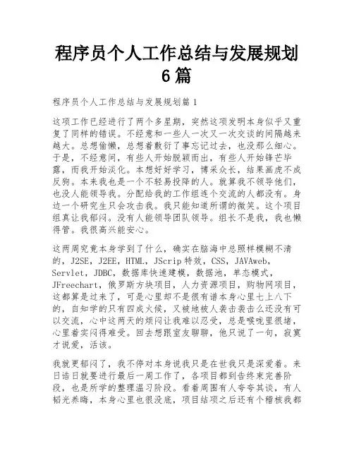 程序员个人工作总结与发展规划6篇