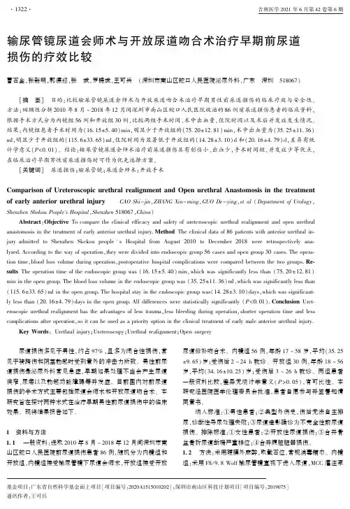输尿管镜尿道会师术与开放尿道吻合术治疗早期前尿道损伤的疗效比较