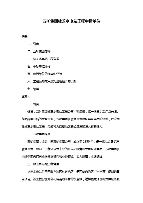 五矿集团林芝水电站工程中标单位