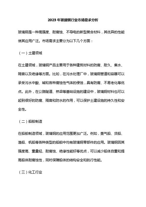 2023年玻璃钢行业市场需求分析