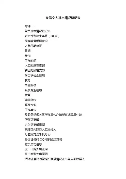 党员个人基本情况登记表