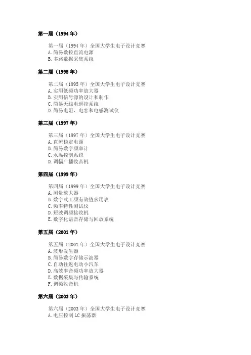 历年全国大学生电子设计大赛题目