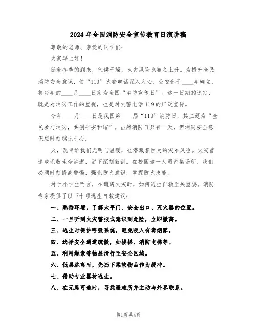 2024年全国消防安全宣传教育日演讲稿（二篇）