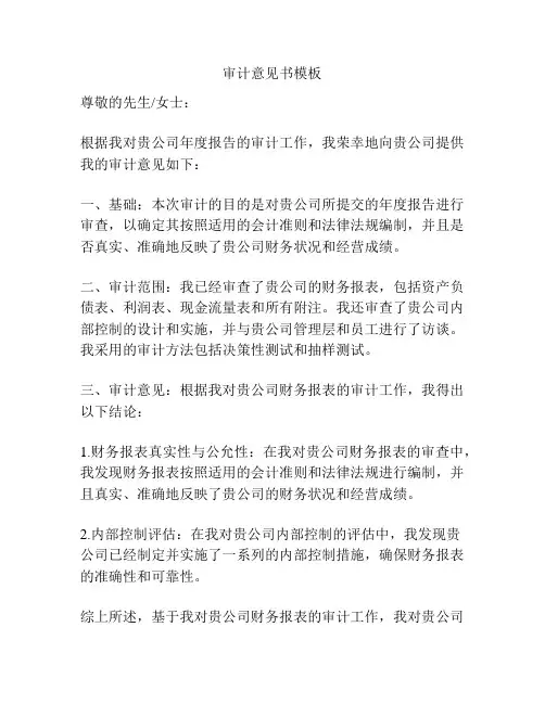 审计意见书模板