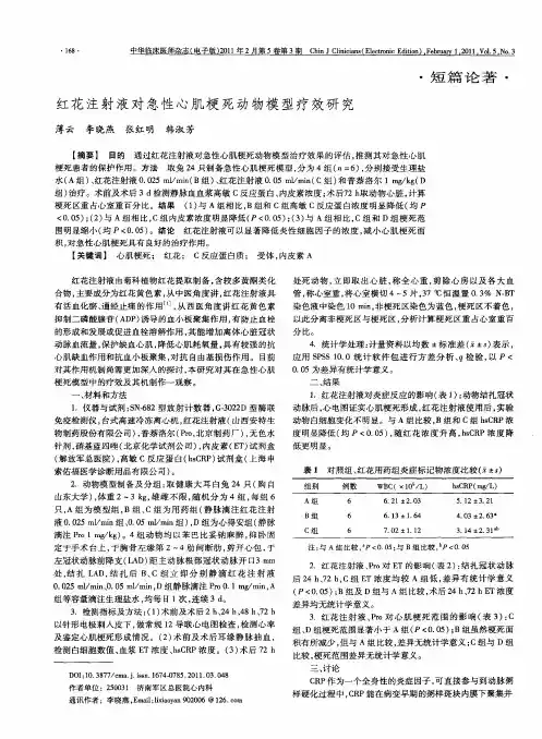 红花注射液对急性心肌梗死动物模型疗效研究