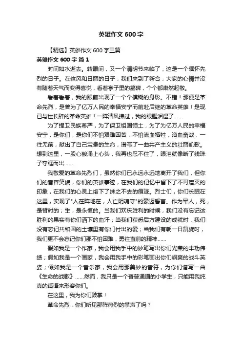 【精选】英雄作文600字三篇