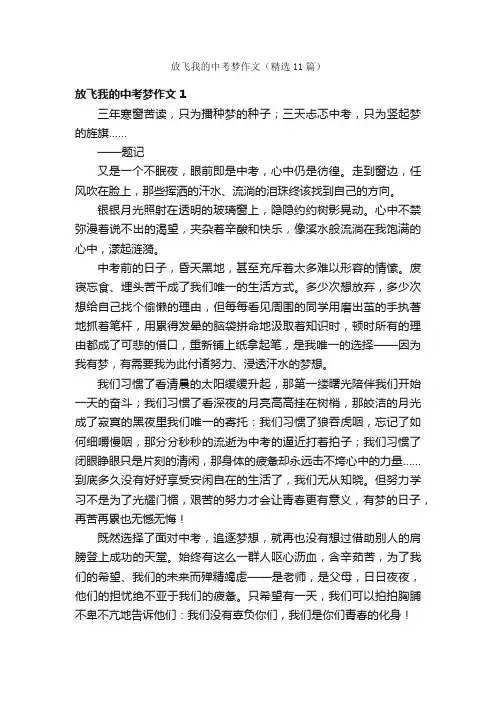 放飞我的中考梦作文（精选11篇）