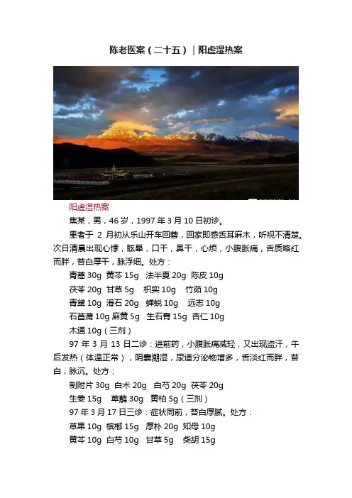 陈老医案（二十五）｜阳虚湿热案