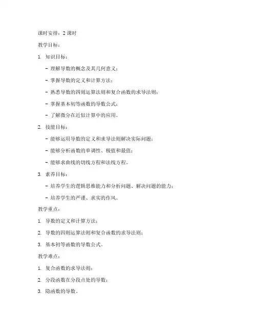大学生高等数学导数教案