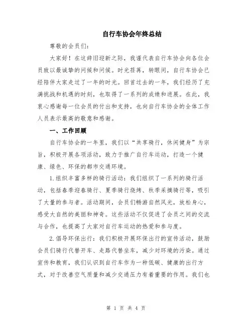 自行车协会年终总结