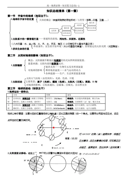 高一地理必修一知识复习总结(一)