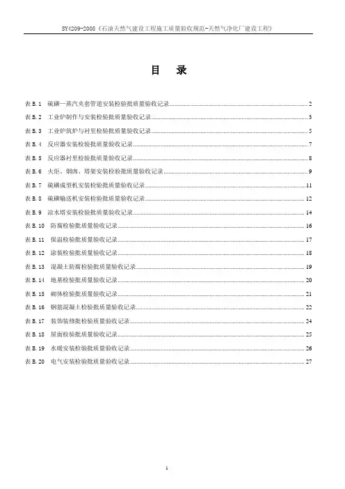 SY4209-2008《石油天然气建设工程施工质量验收规范-天然气净化厂建设工程》