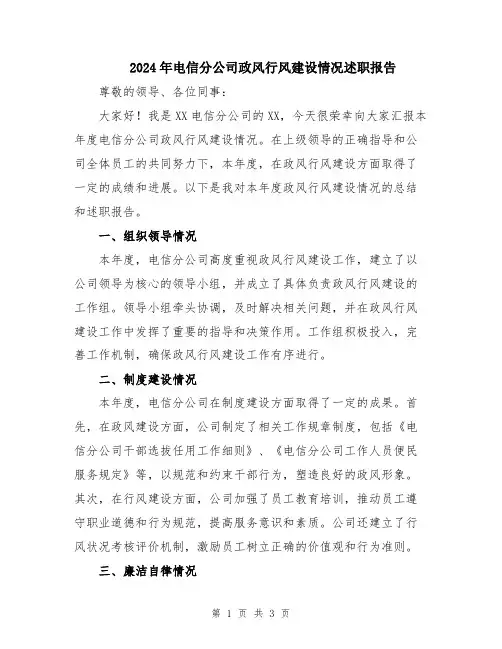 2024年电信分公司政风行风建设情况述职报告