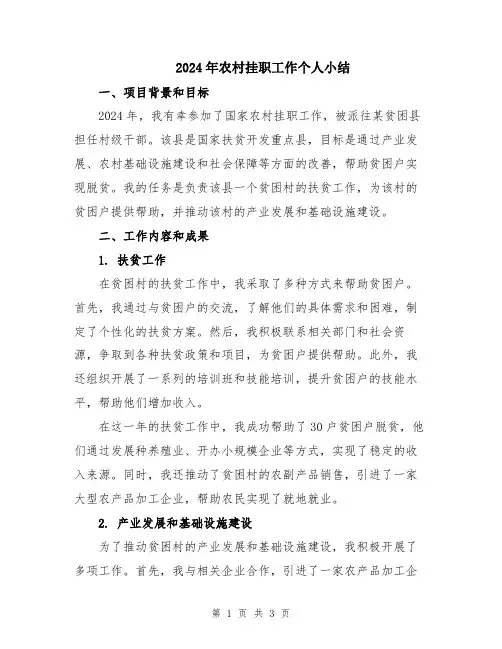 2024年农村挂职工作个人小结