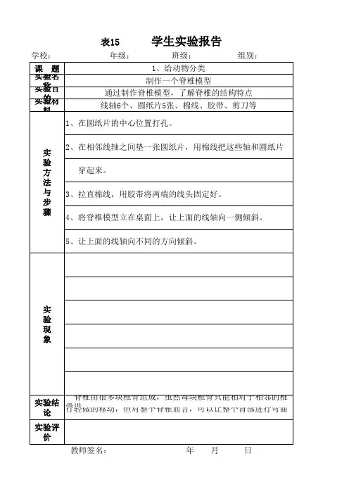 苏教版四年级科学上册实验报告