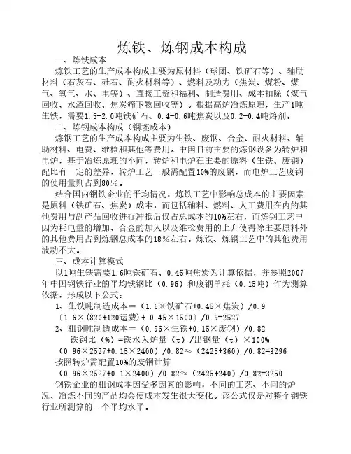 炼铁成本构成[1]