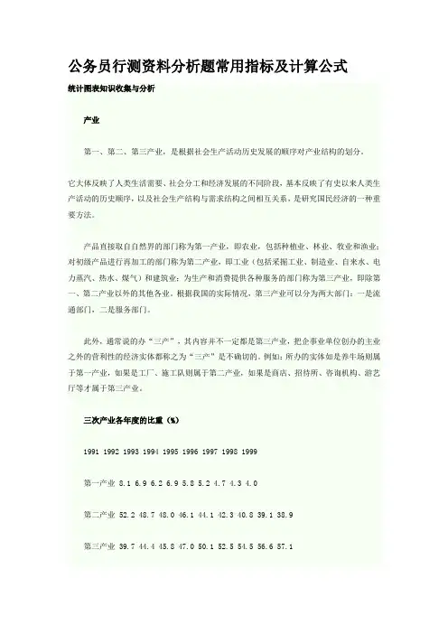 公务员行测资料分析题常用指标及计算公式