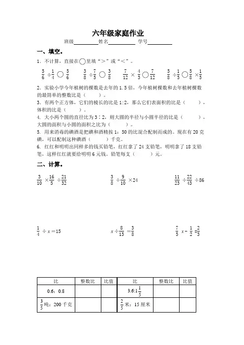 苏教版六下数学数学期末专项练习(5)