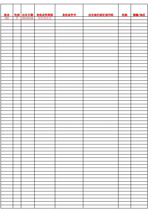 居民身份证类学生基础信息录入模板