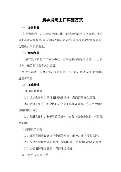夏季消防工作实施方案
