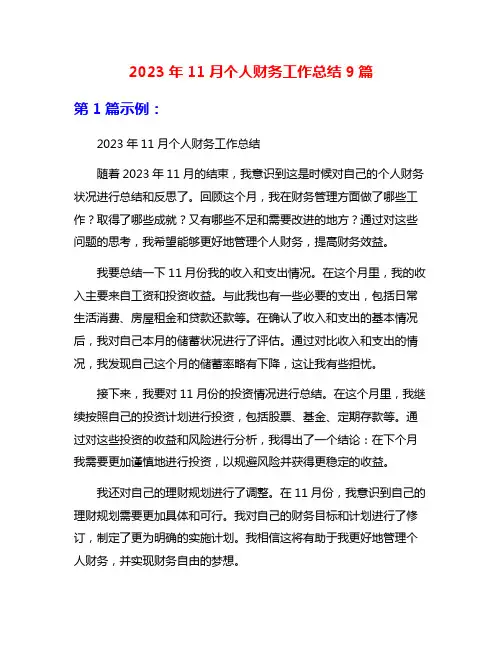 2023年11月个人财务工作总结9篇